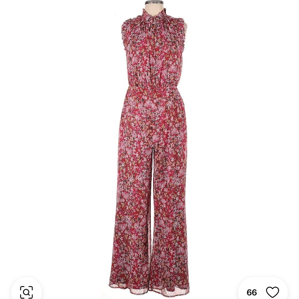 Anthropologie Red and Pink Floral Jumpsuit